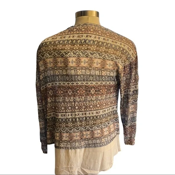 Kiara Sahara Geometric Lightweight LS Sweater w/ White Mock Undershirt Women XXL - Picture 4 of 11